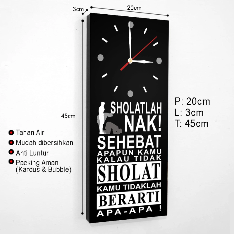 Product image Jam Dinding Quotes Islami Solatlah Nak - JAM-32 20X45X3 Hitam