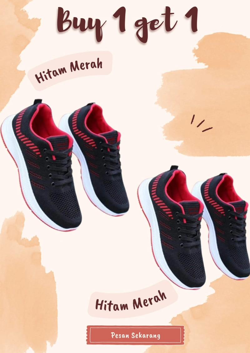 Product image Koekita - Buy 1 Get 1 Sepatu Pria Sneakers Casual Jhon KC01 43 HITAM MERAH
