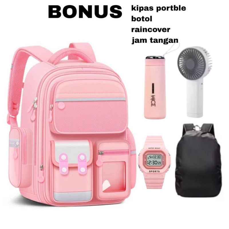 Product image Alcaff - Tas Anak Sekolah Saku Depan Kancing Empat 30x42x12 Navy polos