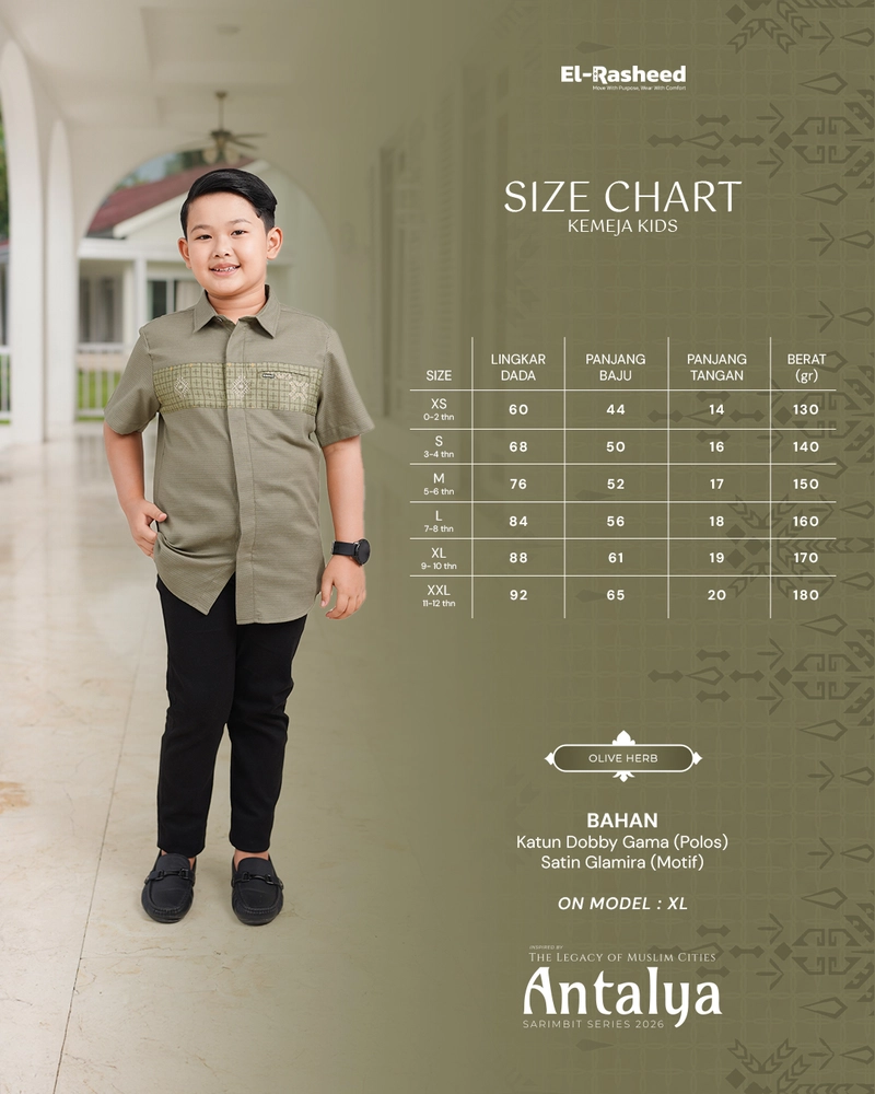 Product image Yasmeera Official - SARIMBIT 2026 ANTALYA SERIES WARNA OLIVE HERB XS KMJ ANAK L. PENDEK