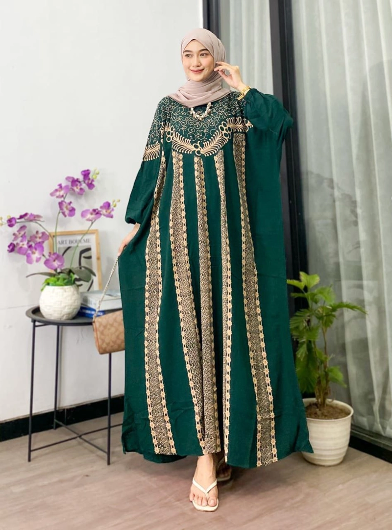 Batik Ayodha - GAMIS KAFTAN NARA ALLSIZE JUMBO Allsize Hijau Botol