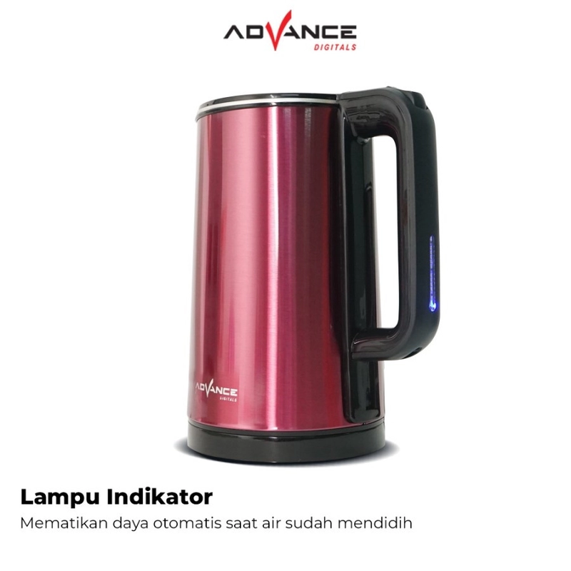 Product image Advance Digitals Indonesia - Teko Listrik Advance AK-185 Electric Kettle Stainless Steel 304 1.8 Liter Merah