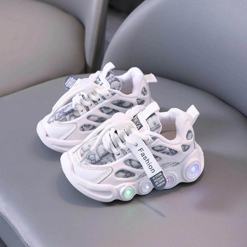Product image Meonky Official - Sepatu Anak Sekolah Laki Laki Perempuan Korean LED Bisa Menyala Ringan Q - 12 21 Putih