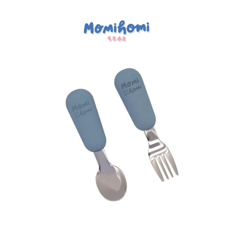 Product image MOMI HOMI - Sendok Makan Bayi Set Stainless Sendok Garpu BPA Free Food Grade Sendok Makan Bayi 2in1 Anti Karat varian Biru
