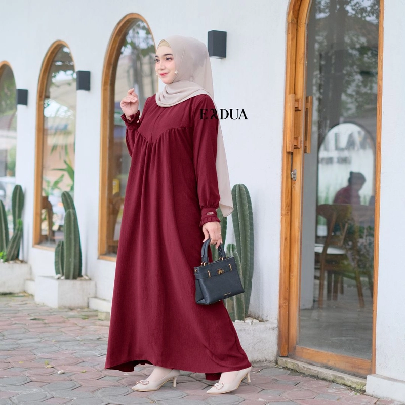 Product image Erdua - Adelia ABAYA Maxi Dress by Erdua #G016 Gamis Crinkle Airflow Polos Busui Friendly All size Maroon