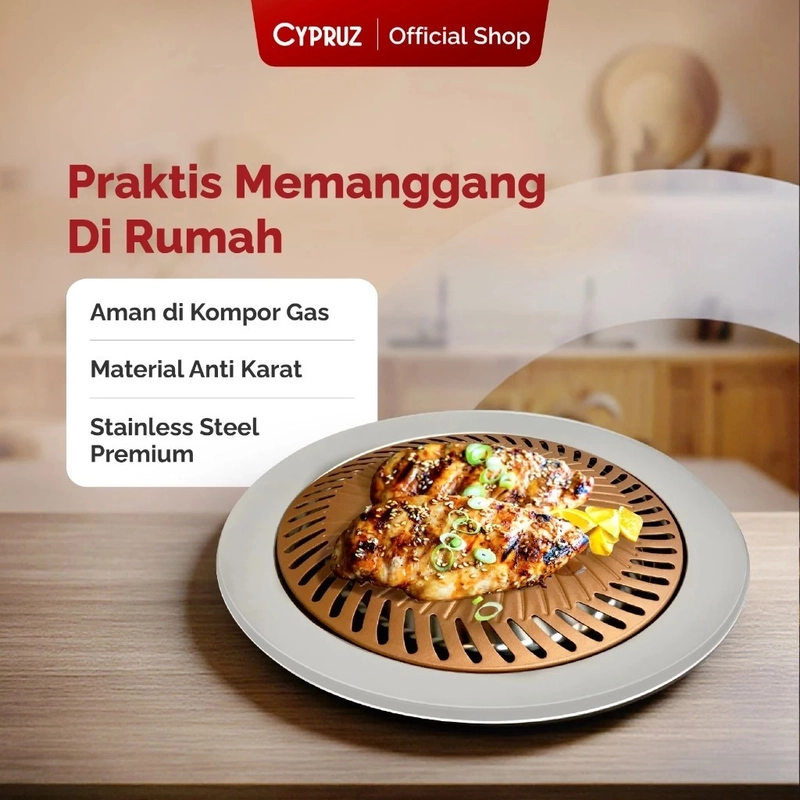 Product image Cypruz Official - Cypruz BBQ Round Gold Plating TG-0320 XL STAINLESS STEEL