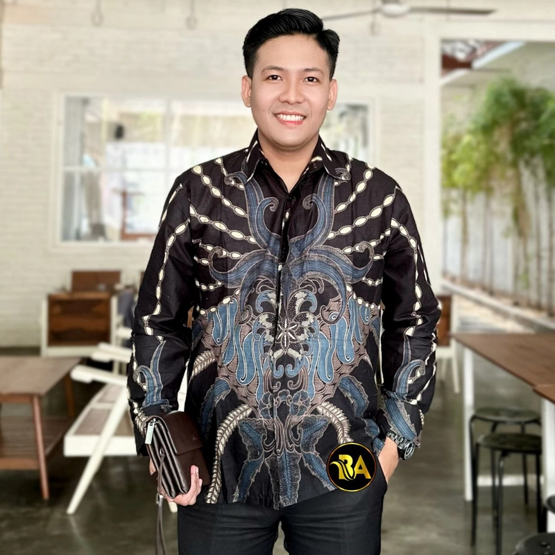 Product image Batik Alfin - Baju atasan muslim kemejan dan Tunik model kekinian terbaru M Kemejan-hitam