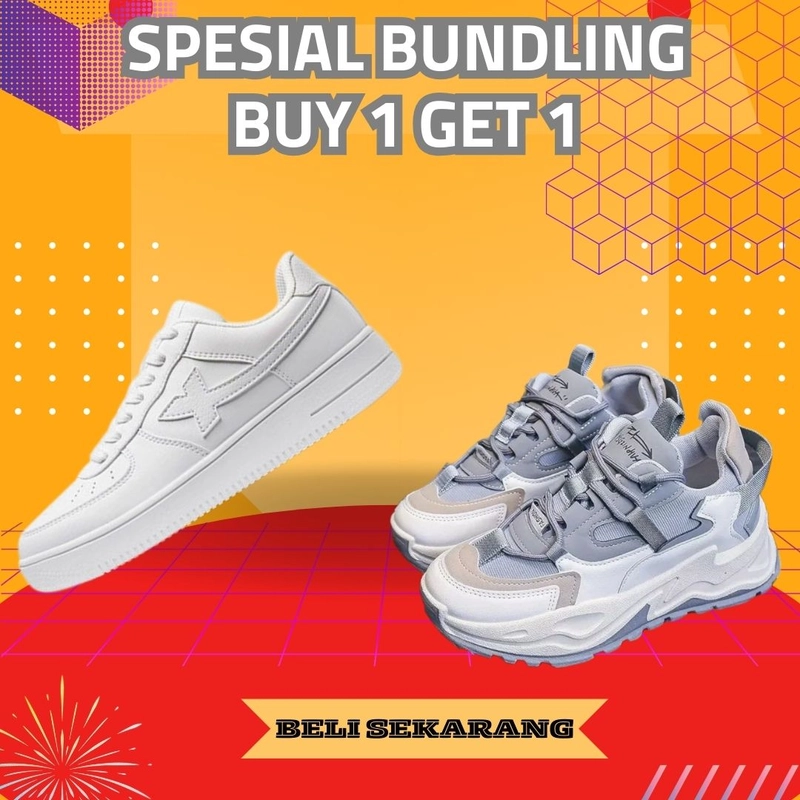 Product image Koekita - Paket Bundling Buy 1 Get 1 Sepatu Kets Sneakers Wanita BY-05 & JN-04 41 PUTIH & GREY