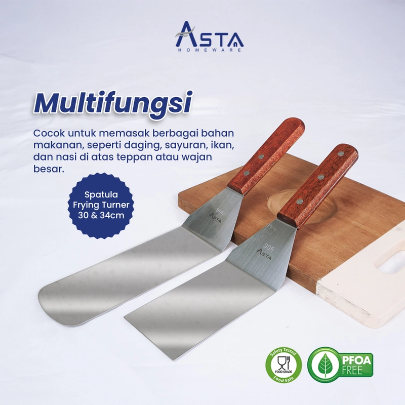 Product image Asta Spatula Bengkok Teppanyaki Kape Burger Roti Stainless Asta Gagang Kayu 31 dan 36 cm Size 31 cm