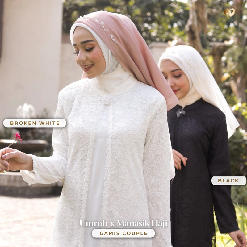 Product image Nomine - PO Gamis Full Brukat Putih dan Hitam Manasik Haji / Umroh (Dewasa) M Black