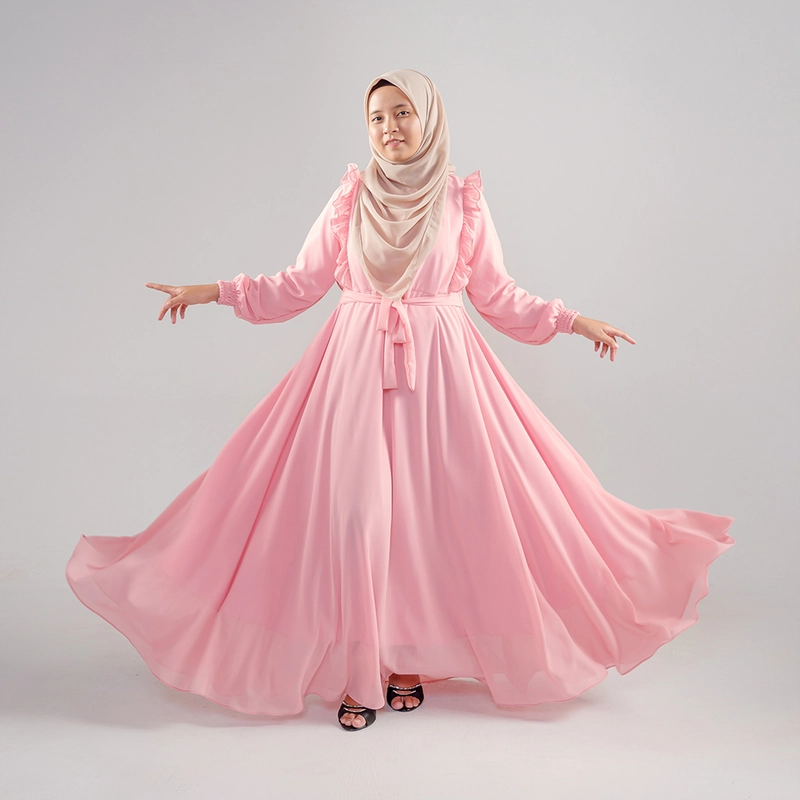 Product image MOSCOU - Baju Busana Dress Gamis Wanita Muslim Muslimah Syari Syar'I Remaja Ibu Busui Simple Simpel Elegan Casual Pesta Kondangan Lebaran Terbaru Kekinian Ceruty Ceruti Babydoll Premium Full Furing Hyget Adem Lembut Pink Peach Polos M Pink Peach