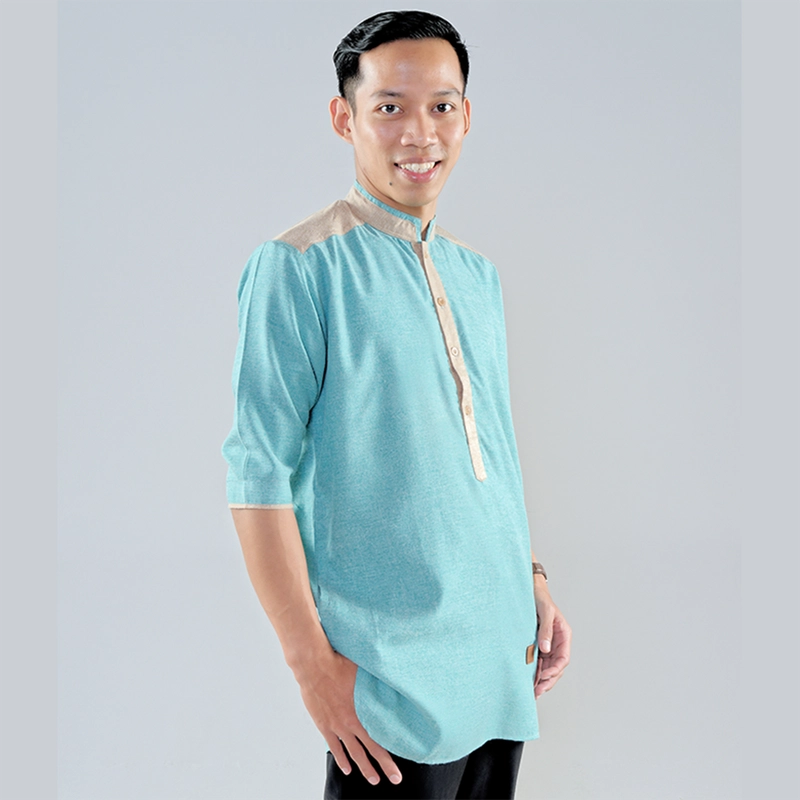 Product image MOSCOU - Baju Kemeja Koko Kemko Kurta Qurta Pakistan Muslim Lebaran Pria Dewasa Lengan Pendek 3/4 Casual Formal Elegan Katun Madinah Premium Motif Kancing Sanghai Shanghai Cina Terbaru Original Keren Murah Hijau Wardah Turquoise Khaki M Turquoise Khaki