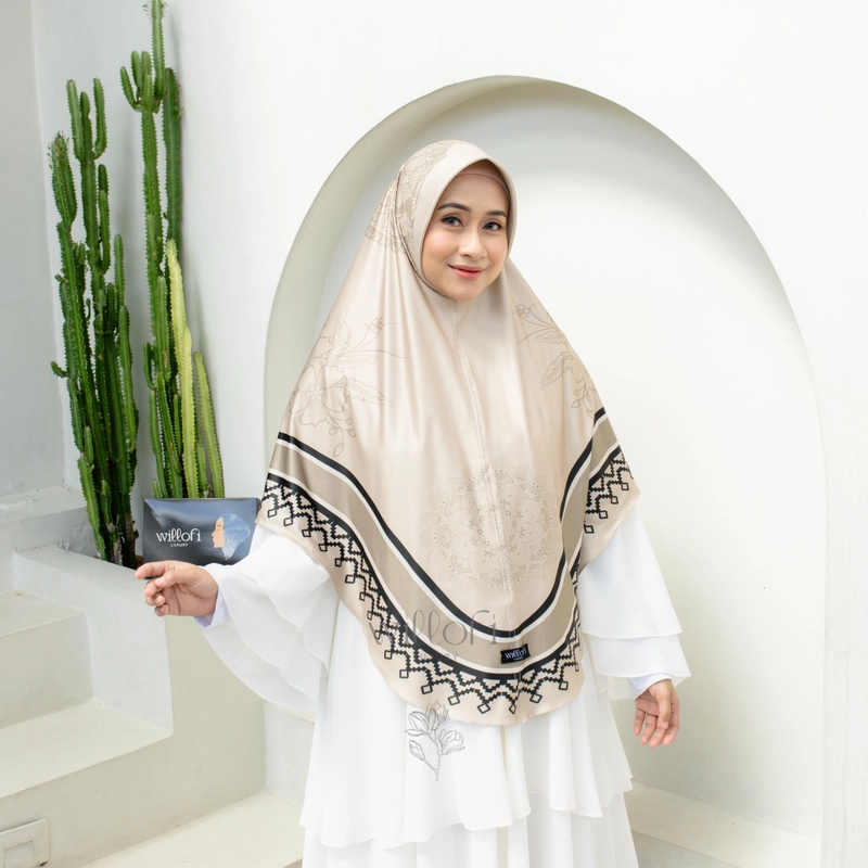 Product image Sakura Baru X Willofi - Hijab Instan Sublim Motif Lily Pad Instan Syari Premium Daily Bergo Standar Khaki