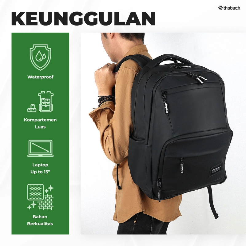 Product image Thobach official - THOBACH-BACKPACK WATERPROOF VOSGATE RANSEL PREMIUM PRIA WANITA All size Black