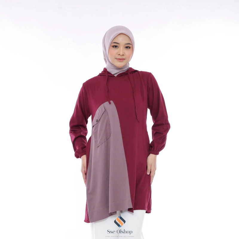 Product image Sseolshop - MAVIS tunik atasan wanita rayon twill terbaru 2025 lengan panjang jumbo L Marun