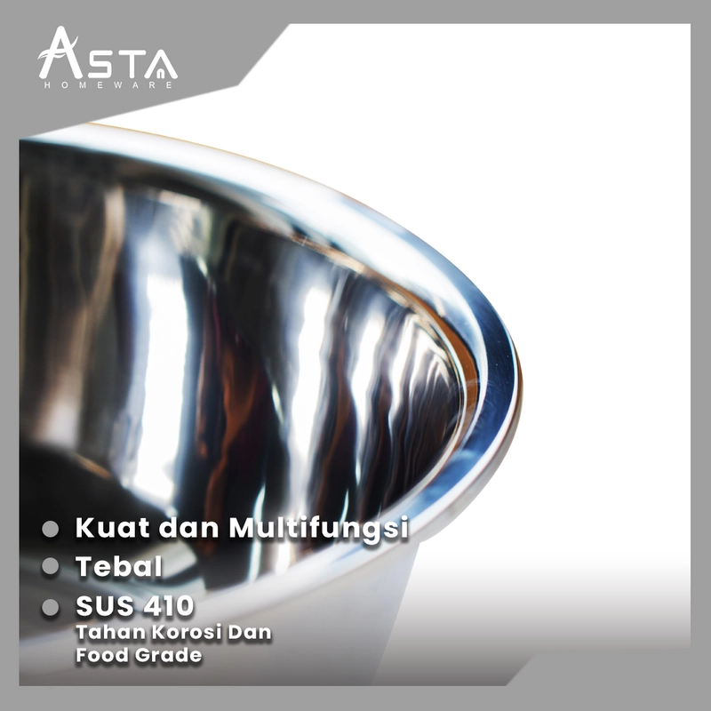 Product image Asta Baskom Stainless Steel Mixing Bowl Asta Tebal Serbaguna Ukuran 18 cm