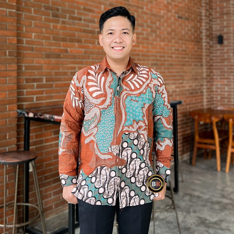 Product image Kois Batik - Batik Couplen Baju Kerja Pria Dan Wanita Motif Hani orange M Kemeja hani orange