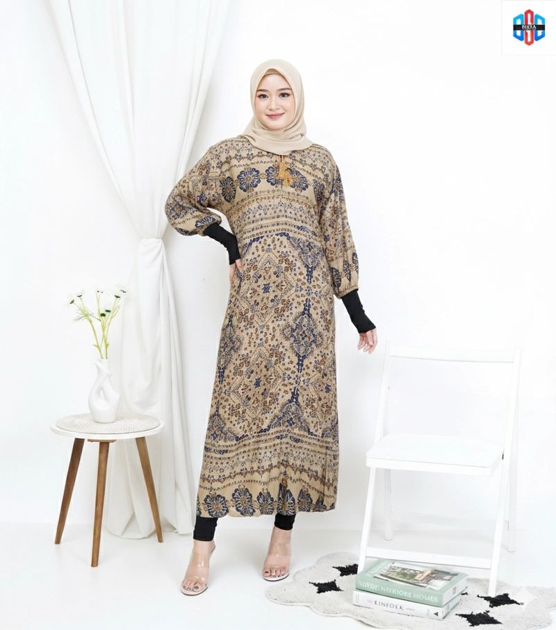 Product image Disya.id - Dress Gamis Wanita Bahan Rayon Resleting Depan Ethnik LD 120cm Biru