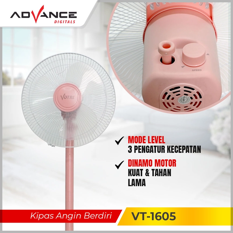 Product image Advance Digitals Indonesia - Kipas Angin Berdiri Advance Stand Fan VT1605 Votre 16 inch 16 inch Pink