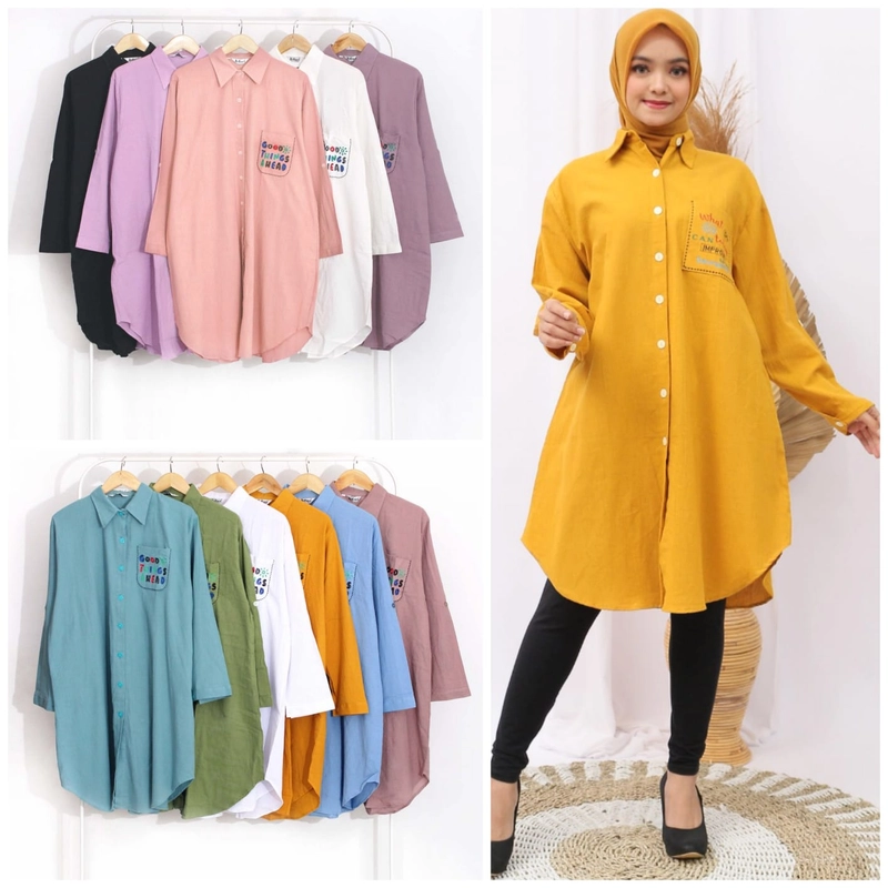 Product image Giat Makmur [TA] - Tunik Kemeja Linen Premium Ukuran Standar Standar Size Hitam