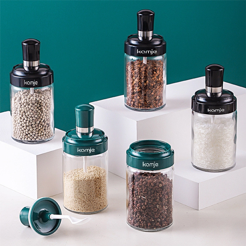 Product image KAMJE Toples Botol Wadah Tempat Bumbu Dapur Kaca Aesthetic Free Sendok KMJ018 KMJ018 RANDOM