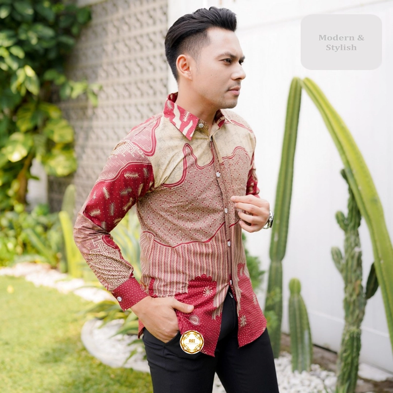 Product image Rambe Batik Indonesia - Tunik Batik Luna Couple Merah Kemeja Panjang Kantor Kondangan TUNIK LUNA MERAH KEMEJA SAJA XXL