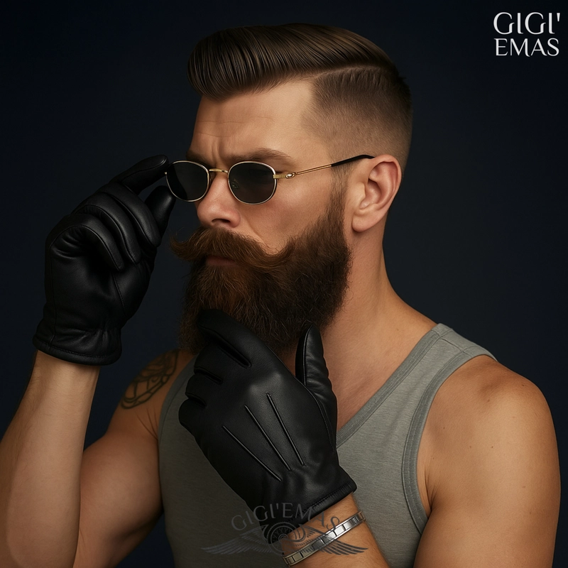 Product image GAWUNG - Sarung Tangan Motor Kulit Asli Hitam Signature Classic Full Finger Biker Sunmori SANATU Dewasa Hitam