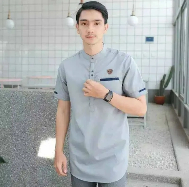 Product image Bursanekashop - Baju Koko Kurta Dewasa Lengan Pendek Material Catton Adem Serap Keringat M ABU