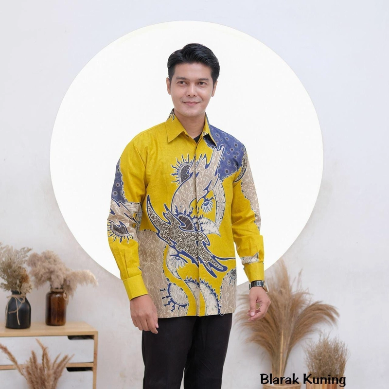 Product image Khisna collection - Coupel kemeja pria dan tunik wanita batik motif baru jahitan rapi Kemeja m Kemeja kuning