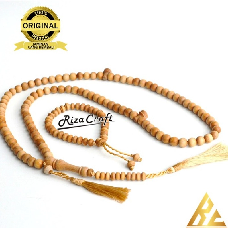 Product image Riza Craft - Gelang Tasbih Batu Akik Yaman Sulaiman Merah Madu 33 Butir ASLI Original Paket Cendna