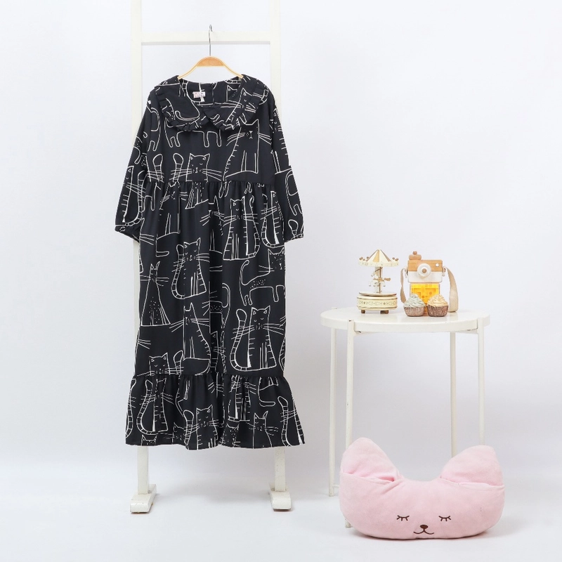 Product image Leika - DRESS GAMIS BAJU ANAK PEREMPUAN MUSLIM KATUN 7-9 TAHUN WARNA BLACK