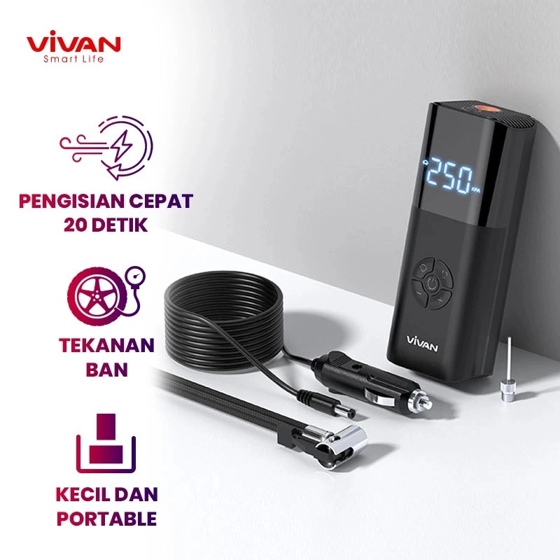 Product image UTAMAMEGA - Pompa Ban Mobil Portable VIVAN VTI02 Elektrik Air Compressor Mini Serbaguna LCD Display Pompa Angin Serbaguna