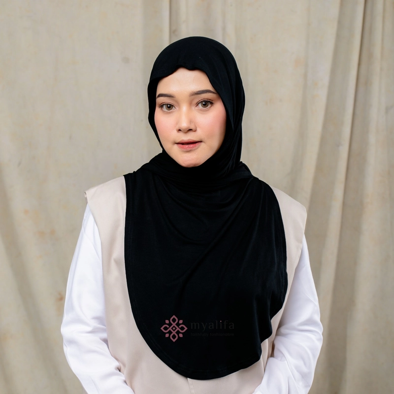 Product image HIjab Pashmina Instant Curve Inner Menutup Leher Rayon Viscose Airflow Jesslyn Pashmina Meley Jumbo Black