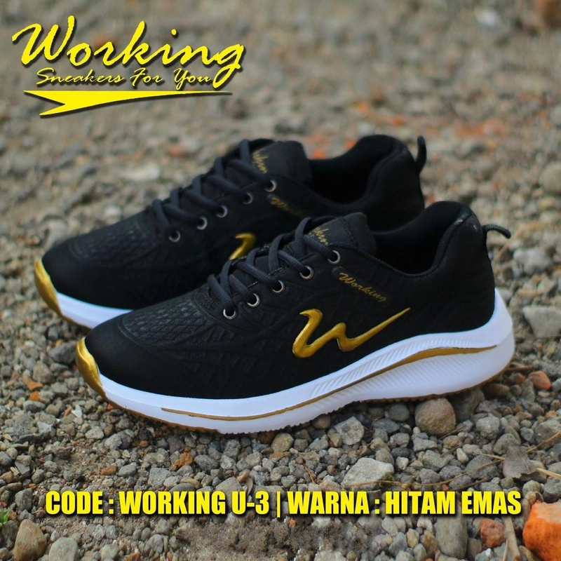 Product image Working Shoes - SEPATU WORKING U-03 OLAHRAGA SEPATU RUNNING PRIA WANITA 35 Hitam Gold