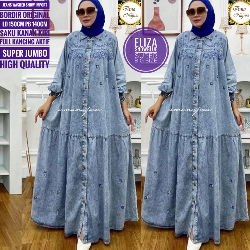Product image Griya Busanaku Solo - Eliza gamis jeans size jumbo LD 130cm Snowblue