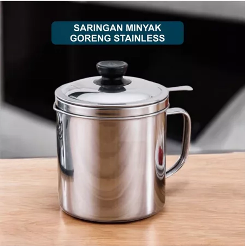 Product image UNIQSO STORE - OIL POT STAINLES Saringan Minyak Goreng Saringan untuk Minyak Goreng 1 LITER ABU-ABU