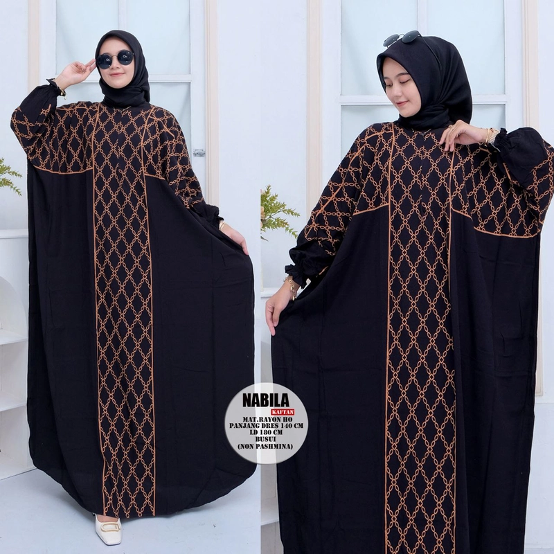 Product image Batik Alfin - Baju wanita Cantik muslim kaftan Nabila model kekinian terbaru Allsize Nabila hitam