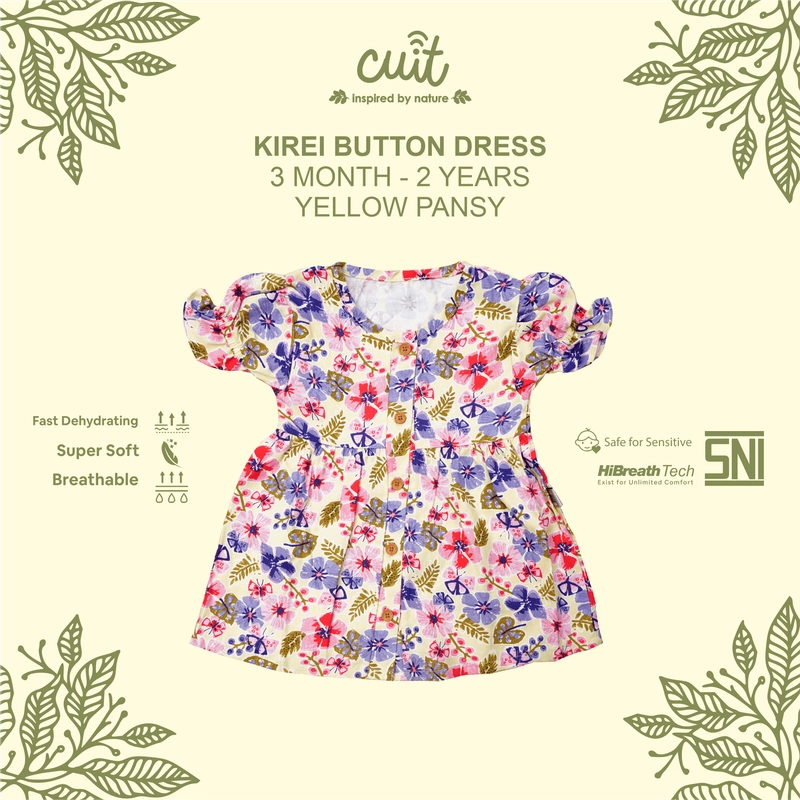 Product image KINTAKUN BABY X CUIT Button Dress Anak Bayi Kancing Tangan Pendek Kirei - Pakaian Anak Perempuan S (3-6 BULAN) Yellow Pansy