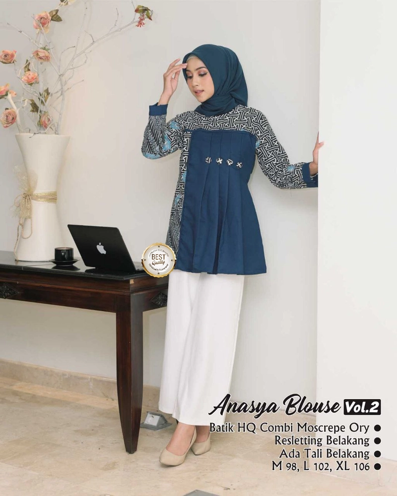Product image Kois Batik - Atasan wanita Batik kekenian blouse batik kerja anasya Xl Navy