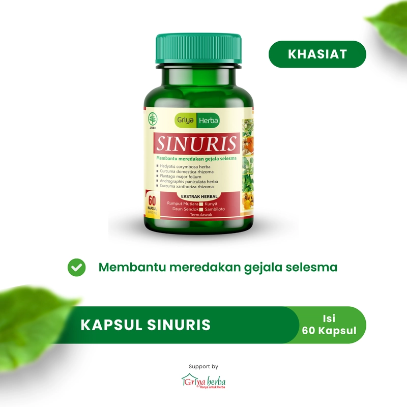 Product image Griya Herba - Sinuris Obat Herbal Membantu Mengobati Sinusitis Selesma 60 Kapsul BPOM 110 gram Original