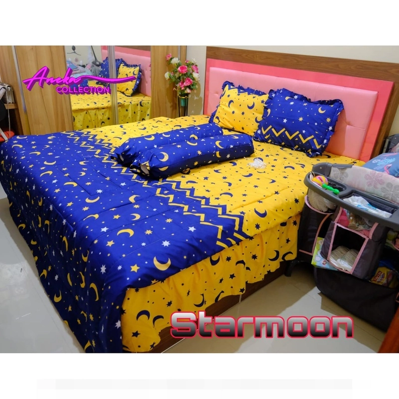 Product image Aneka Collection - SPREI BEDCOVER SET UKURAN SPREI 180 RUMBAI SIZE NO 1 KASUR KING - STARMOON 180 STARMOON