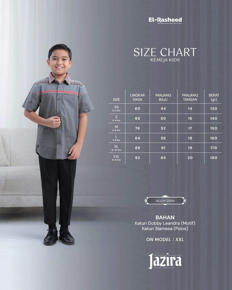 Product image Yasmeera Official - SARIMBIT 2026 JAZIRA SERIES WARNA ALLOY GRAY XS KEMEJA ANAK