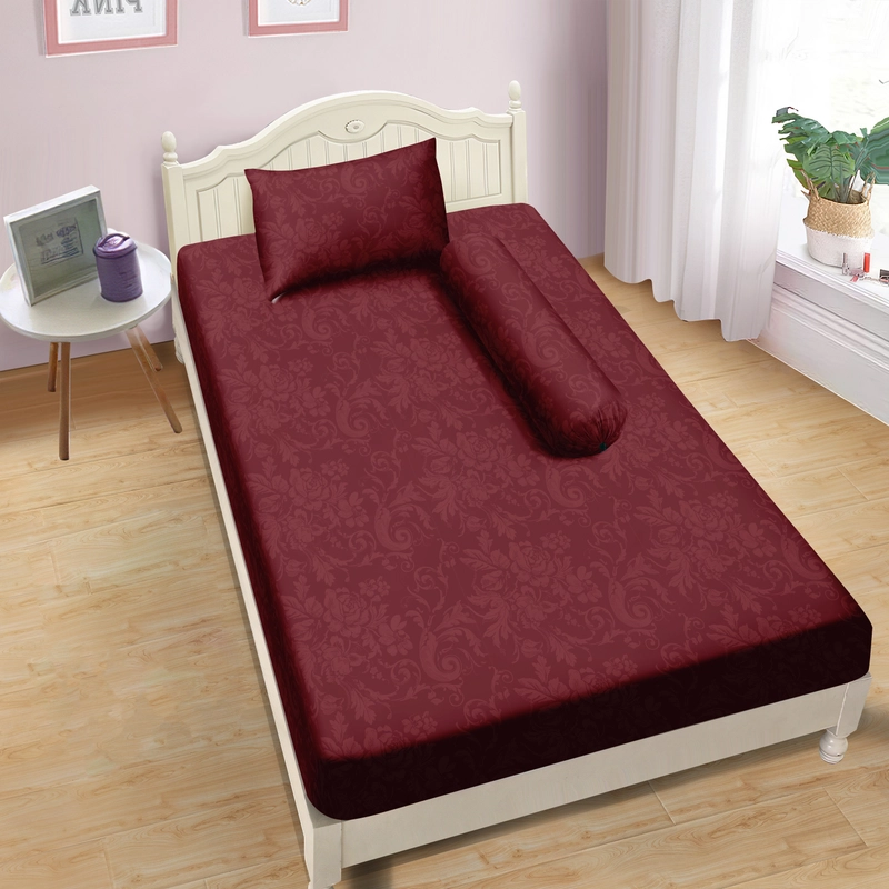 Product image LADY ROSE OFFICIAL - Aloha Max x Ayu Ting Ting Sprei Emboss Maroon 90x200x25 Single 90