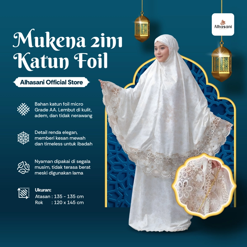 Product image Alhasani Official Store - Mukena Dewasa 2in1 Renda Mewah Katun Foil Premium Nyaman Cantik-FOIL 2IN1 All Size 2in1 Melati New