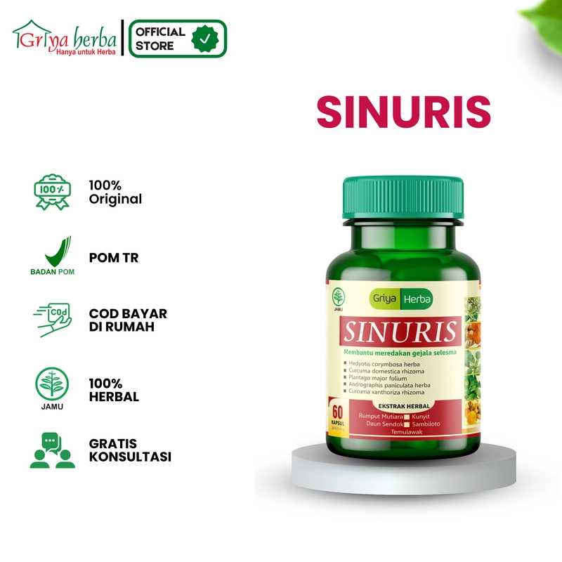 Product image Griya Herba - Sinuris Obat Herbal Membantu Mengobati Sinusitis Selesma 60 Kapsul BPOM 110 gram Original