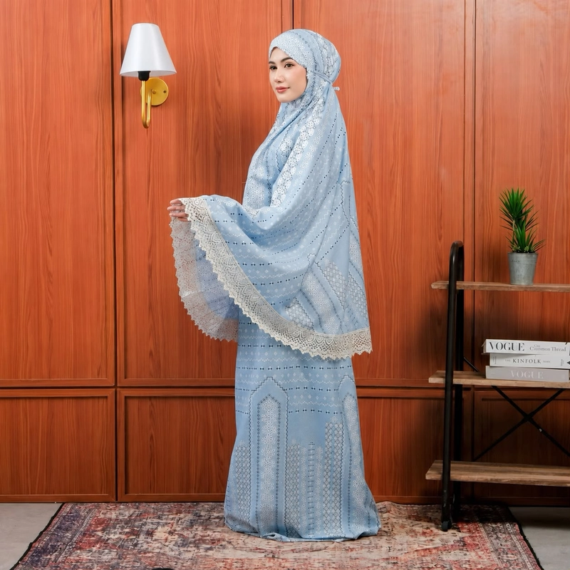 Product image qaydstoreid - BELI 1 GRATIS 1 MUKENA 2IN1 KATUN MOTIF AMINAH RENDA PREMIUM All Size Blue
