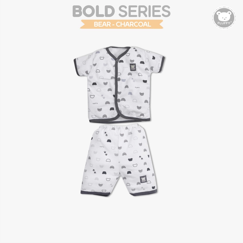 Product image FLUFFY - FLUFFY Setelan Baju Pendek Pendek BOLD (Isi 3Psng) SBD3SB CHA SML S (3-6BLN) 5-7KG SBD3SB-CHA-S