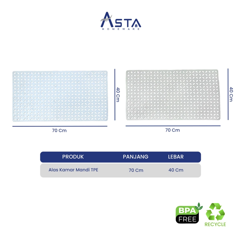 Product image Asta Homeware Official - Asta Keset Kamar Mandi Anti Slip Bath Mat Motif Daun 70x38 cm Alas Kamar Mandi Anti Licin TPE Tebal Color Abu