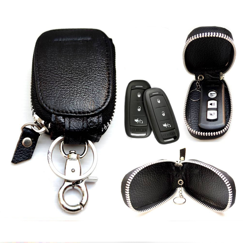 Product image Lanc Fashion - Gantungan kunci dompet resleting Kulit Asli Oval Curve WARNA HITAM