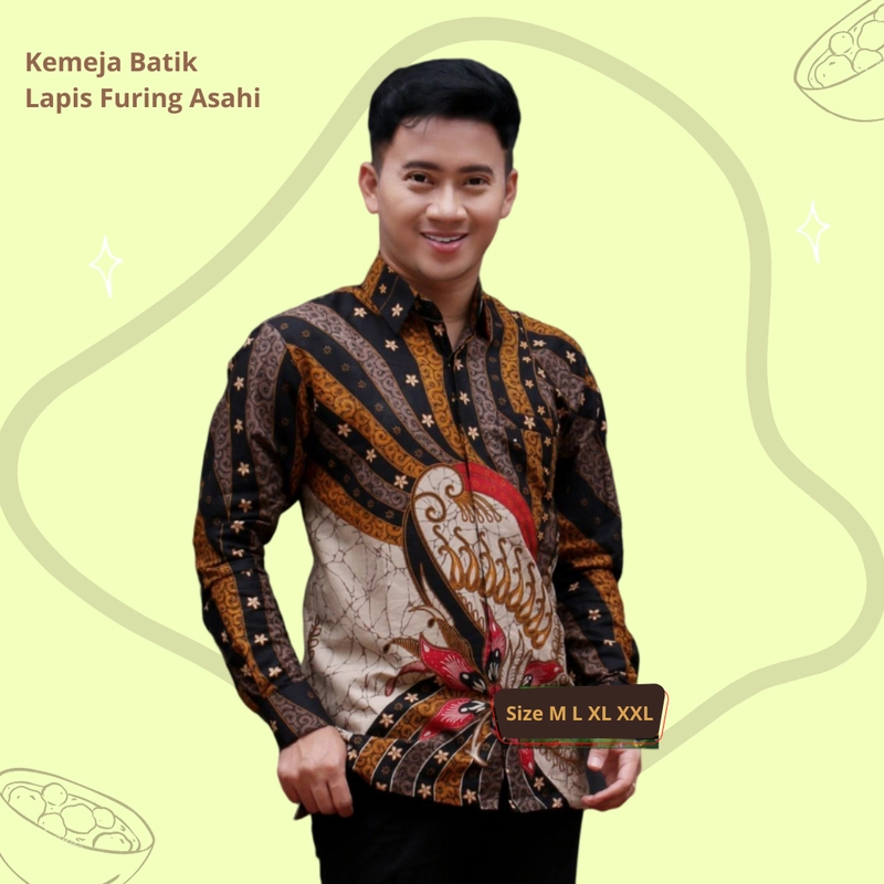 Product image Rambe Batik Indonesia - Batik Kemeja Berlapis Furing KBF07 Kemeja Batik Lengan Panjang Bahan Katun ORI Berlapis Furing Asahi Size M Motif A